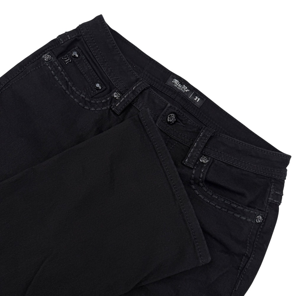 Miss Me Mid-Rise Bootcut Jeans Women 31 Black Solid Rhinestone M5014B397V NWOT